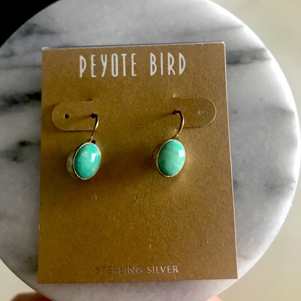 Peyote Bird stone and Silver Wire back Earrings